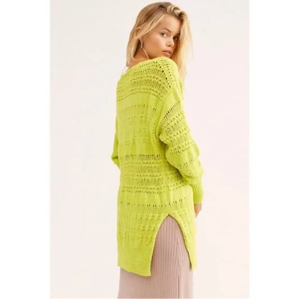 NWT Free People Hot Tropics Neon Limelight V-Neck Sweater Oversized xs